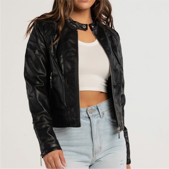 JouJou vegan leather woman’s BLACK moto biker jacket size XS NWT - Picture 1 of 12